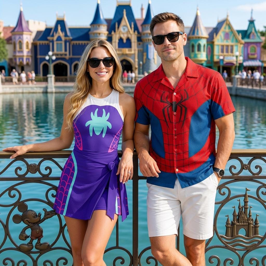 Spidey Costume Matching Family Outfit, Ghost Spider Tennis Dress, Spiderman Button Shirt, Superhero Cosplay Outfit, Disney Halloween Outfits