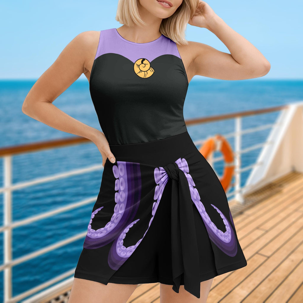 Halloween Villains Costume Wrap Skort Dress, Maleficent Ursula Evil Queen Halloween Cosplay Dress, Villains Horror Group Costume for Women
