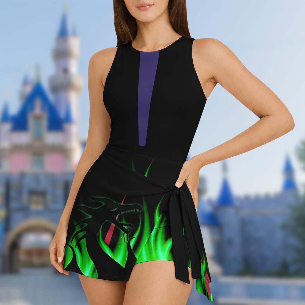 Halloween Villains Costume Wrap Skort Dress, Maleficent Ursula Evil Queen Halloween Cosplay Dress, Villains Horror Group Costume for Women