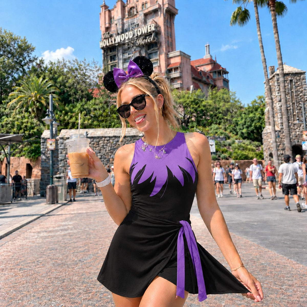 Purple Villain Wrap Skort Dress, Villain Halloween Costume, Purple Cosplay Dress, Halloween Family Trip Outfit, Women Costume Dress