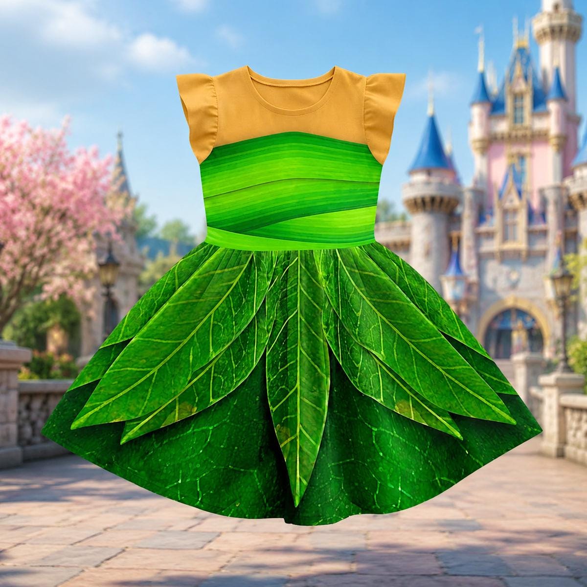 Tinker Bell Ruffle Dress, Tinker Bell Halloween Costume Cosplay, Tinker Bell Princess Dress for Girls, Tinkerbell Flutter Sleeve Dress