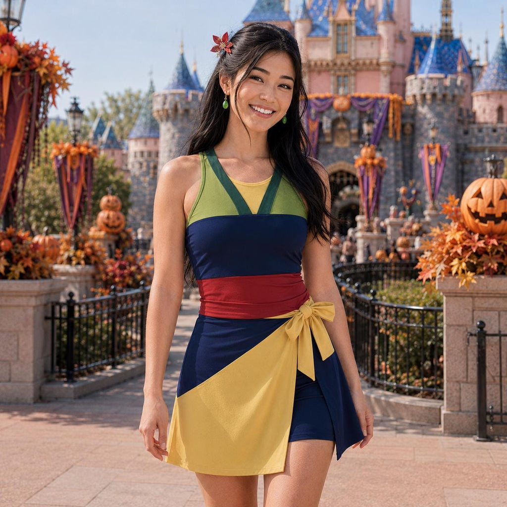 Mulan and Li Shang Couple Costume, Mulan Wrap Skort Dress, Li Shang 3D T-Shirt, Matching Halloween Costume, Couples Cosplay Outfit