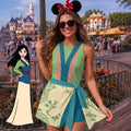 Mulan Inspired Wrap Skort Dress, Chinese Warrior Princess Cosplay Dress, Theme Park Vacation Outfit, Halloween Costume Dress