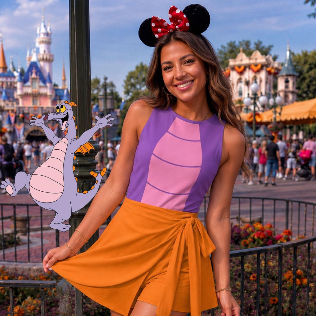 Figment The Dragon Inspired Wrap Skort Dress, Epcot Purple Dragon Cosplay Dress, Theme Park Vacation Outfit, Halloween Costume Dress