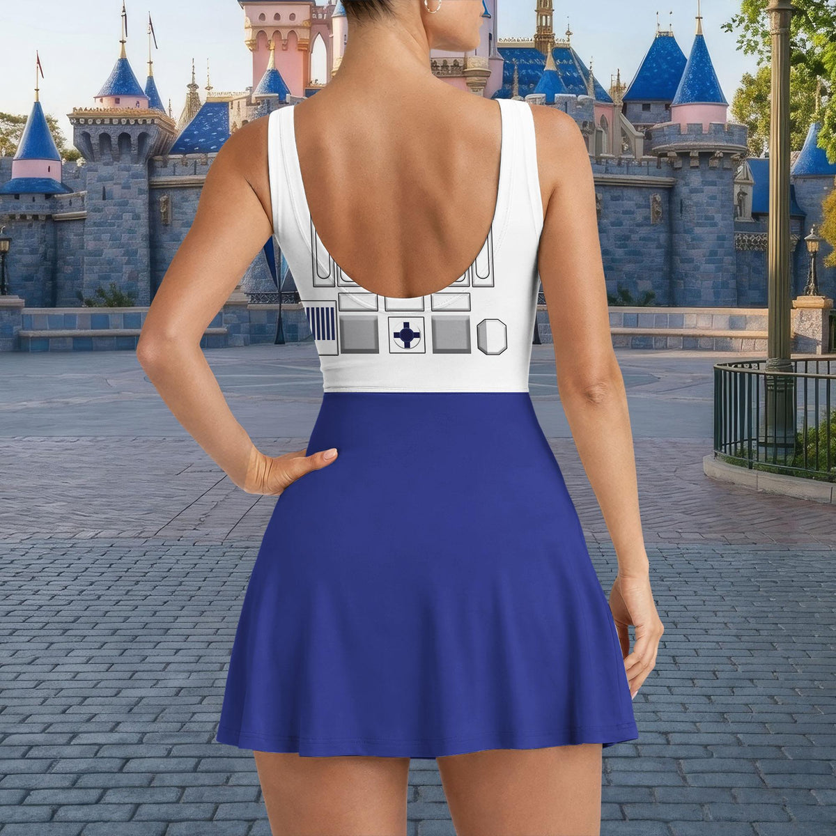 Star Wars R2D2 Matching Dress, R2D2 Robot Cosplay Outfit, Disney World Galaxy Edge Vacation Dress, Halloween Star Wars Bound Skort