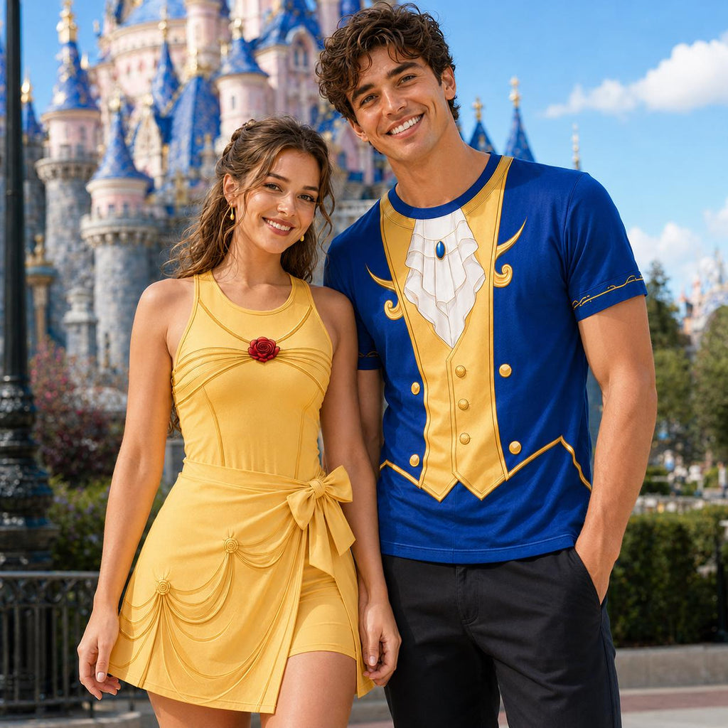 Beauty and the Beast Costume Wrap Skort Dress and 3D Shirt, Beauty and the Beast Inspired Couple Outfit, Belle Beast Couple