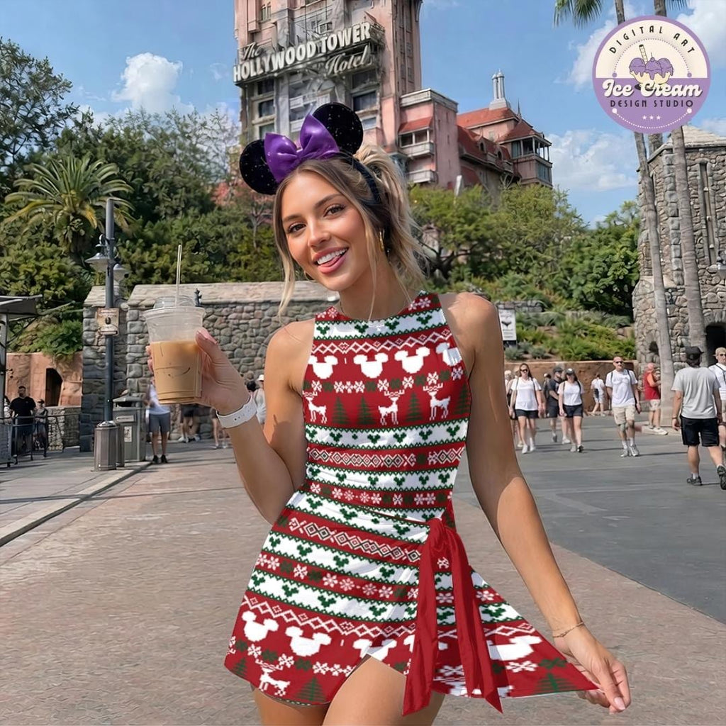 Disney Christmas Tennis Dress, Mickey's Very Merry Christmas Party Women Kids Costume Dress Skirt, Mickey Minnie Holiday Xmas Activewear Set
