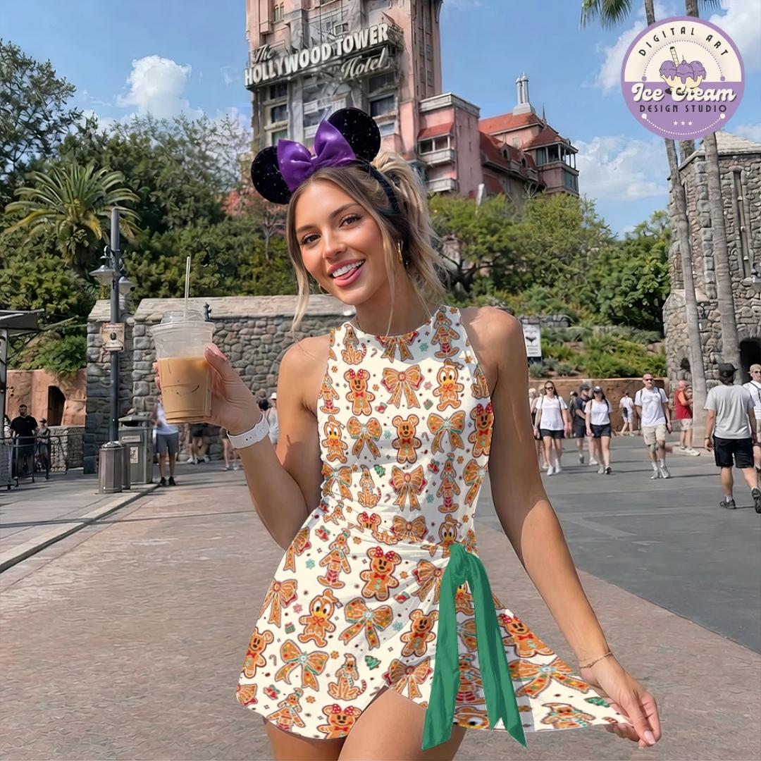 Mickey and Friends Gingerbread Disney Christmas Tennis Dress, Mickey's Very Merry Christmas Party Peppermint Women Kids Costume Dress Skirt