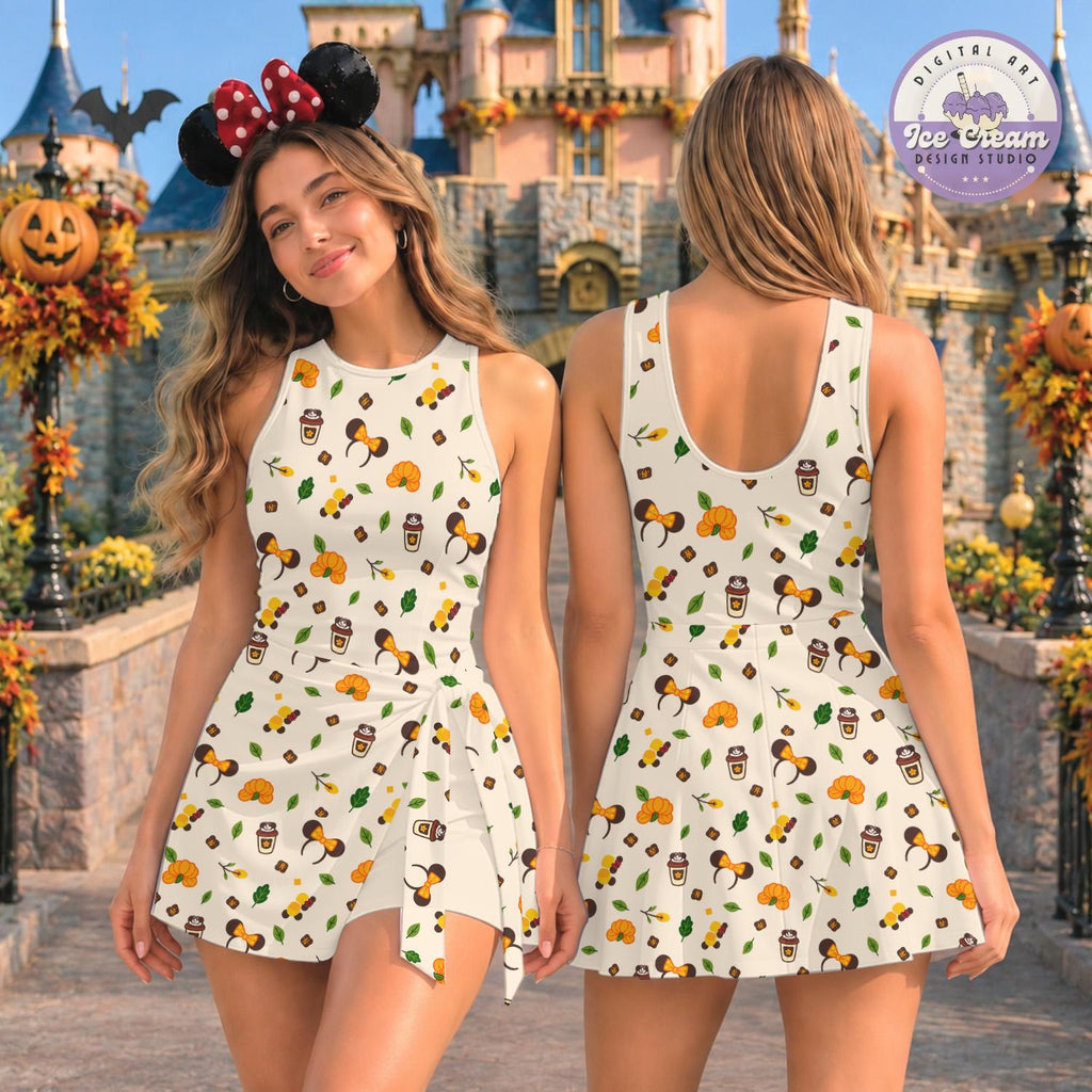 Disney Fall Pumpkin Tennis Dress, Halloween Women's Skater Dress, Autumn Theme Park Outfit, Fall Festival Dress, Spooky Season Outfit