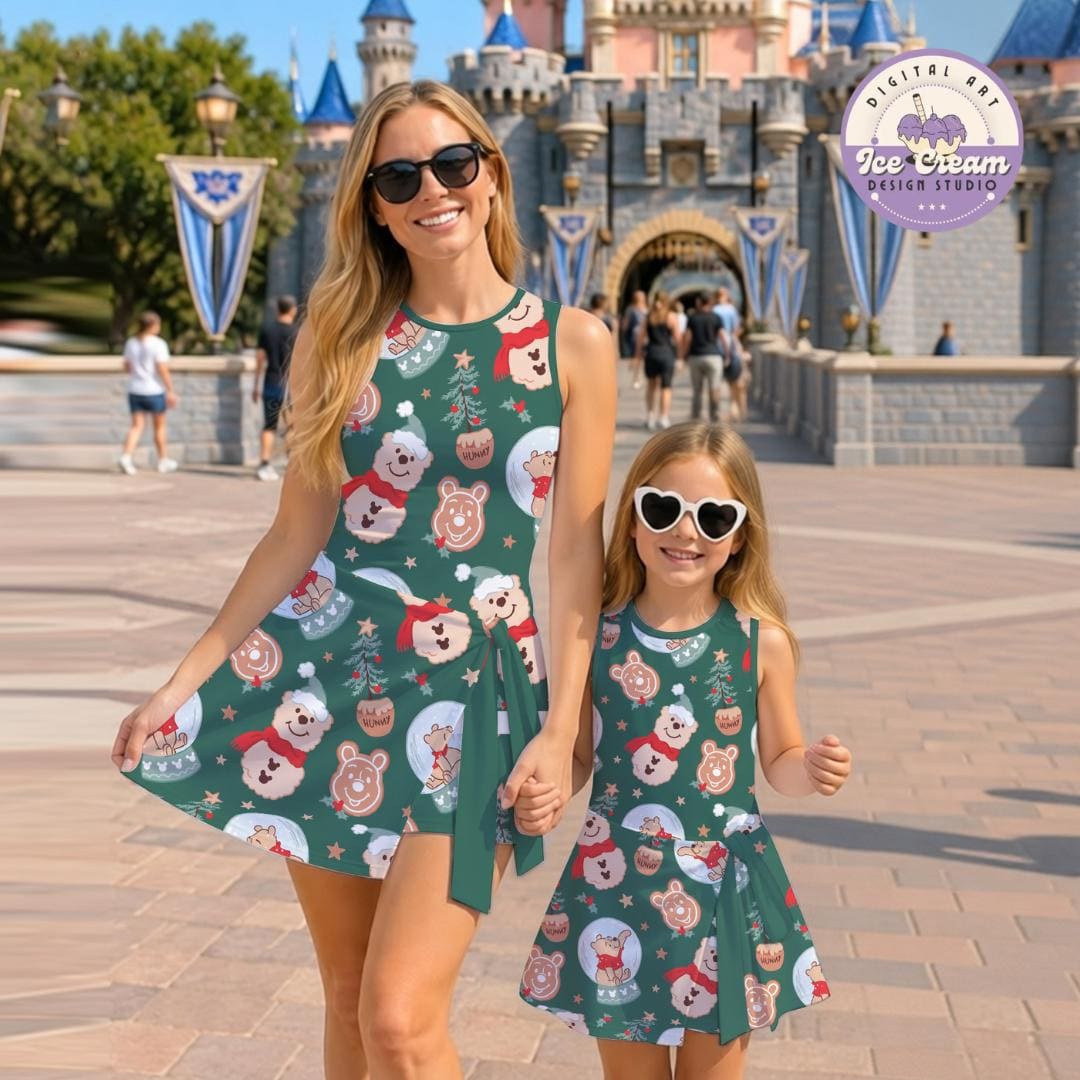 Winnie the Pooh Christmas Tennis Dress, Disney Christmas,Holiday Vacation Outfit, Cute Pooh Bear Dress, Women's Disney Park Wrap Skort Dress