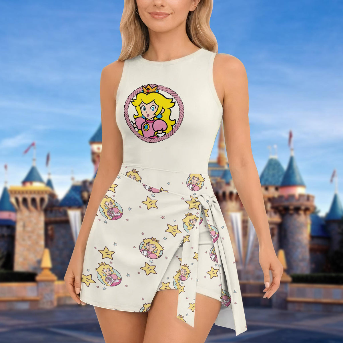 Peach Princess Inspired Women Dress, Princess Mario Cosplay Dress, Pink Activewear Dress,
