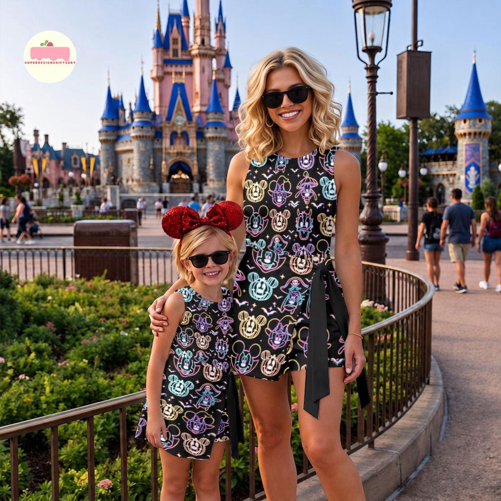 Mickey & friends Neon Pumpkin Halloween Tennis Dress, Spooky season Disney Costume Dress Skirt, WDW Disneyland Outfit, Wrap Skort Dress