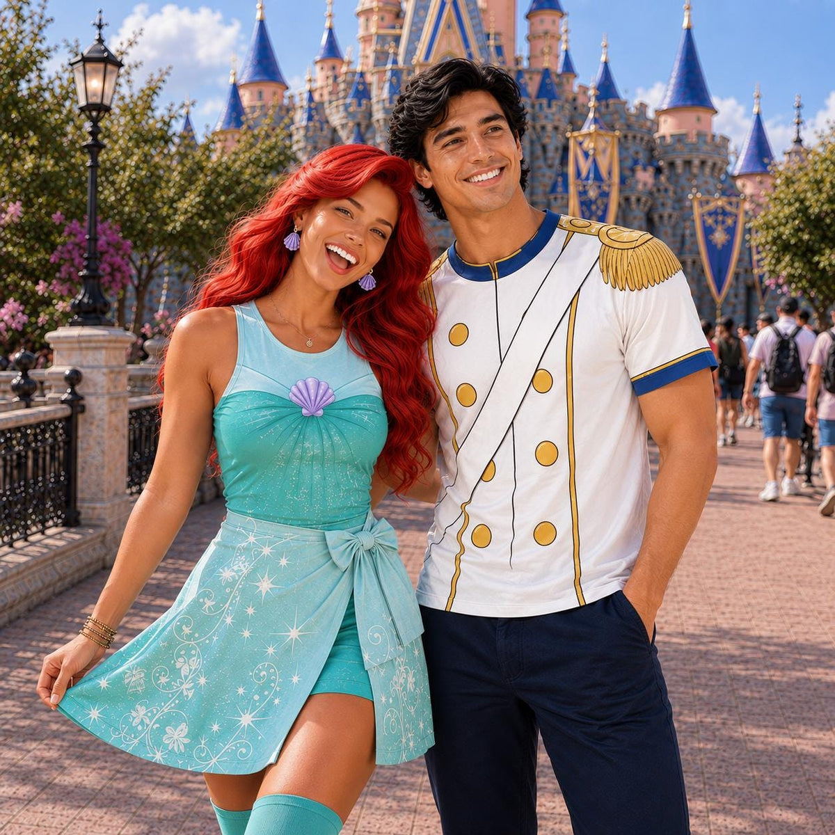 Ariel and Eric Matching Couple Outfit, Custom The Little Mermaid Costume Tennis Dress and 3D Shirt,Family Matching Outfit, Halloween Costume