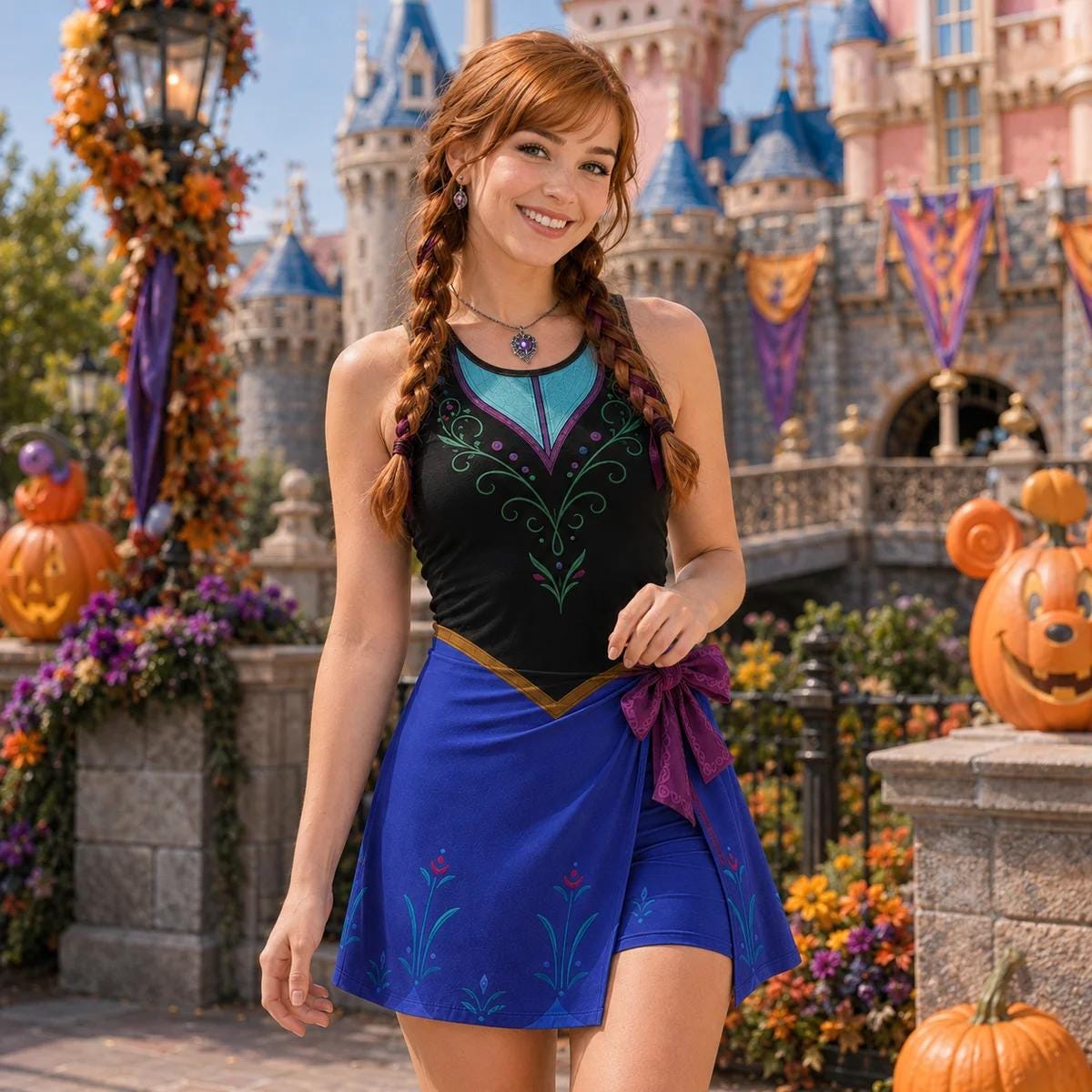 Anna and Kristoff Matching Couple Outfit, Frozen Costume Wrap Skort Dress and 3D Shirt, Matching Halloween Costume, Cosplay Outfit