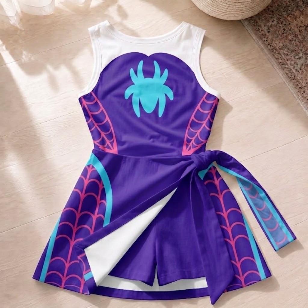Spidey Costume Matching Family Outfit, Spiderman Button Shirt, Ghost Spider Tennis Dress, Superhero Cosplay Outfit, Disney Halloween Outfits