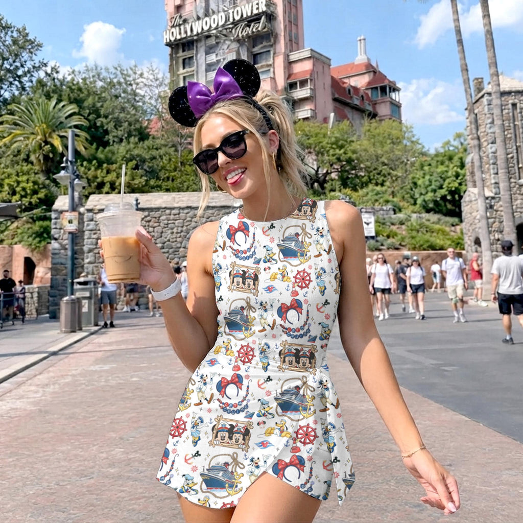 Mickey & Friends Disney Cruise Line Tennis Dress, Let's Cruise Wish Dream Magic Wonder Fantasy Dress Skirt, Family Cruise Outfit, Girls Trip