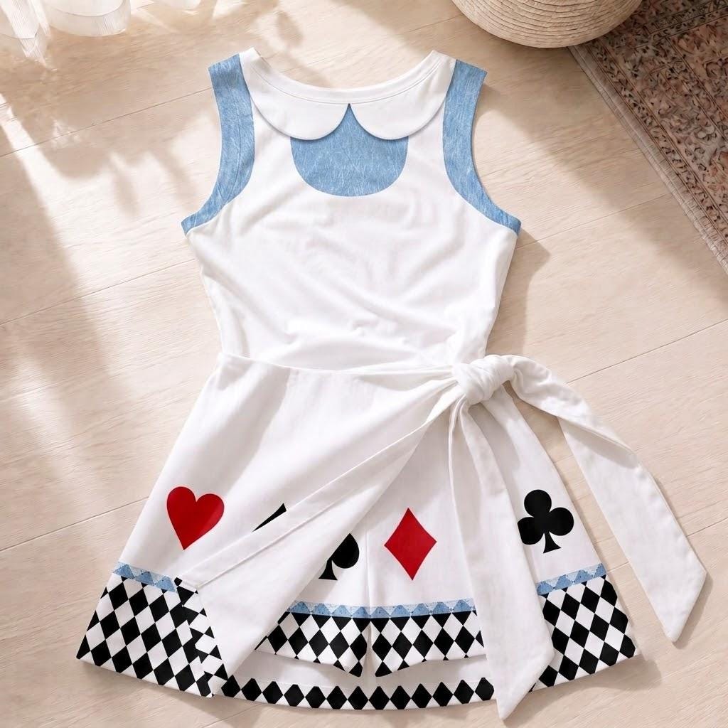 Wonderland Alice Cosplay Tennis Dress, Classic Fairytale Princess Halloween Costume, Playing Cards Fantasy Skort Set Outfit For Women