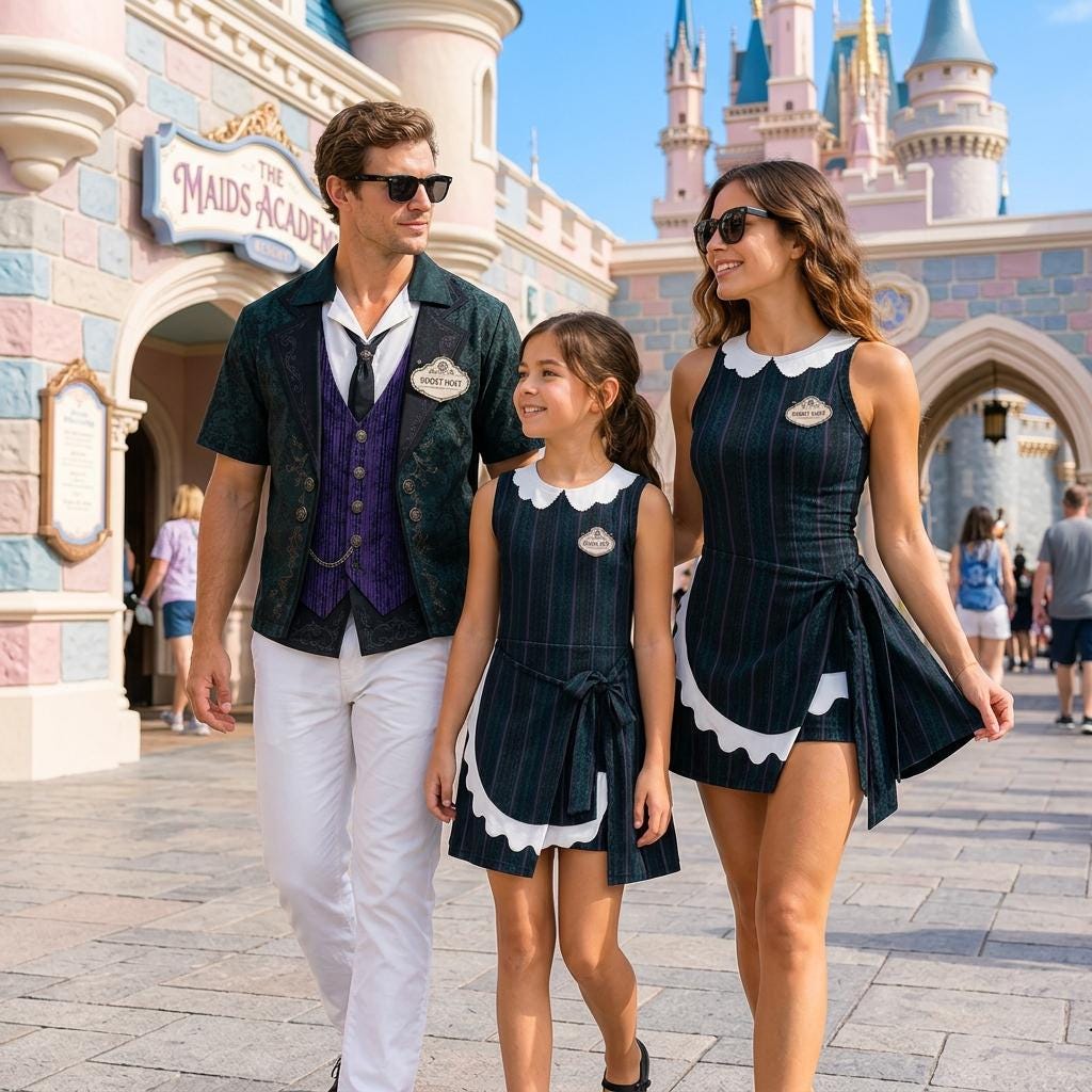 Haunted Mansion Maid And Butler Family Cosplay Matching Outfits, Ghost Host Halloween Costumes, Casual Shirt And Tennis Dress Set