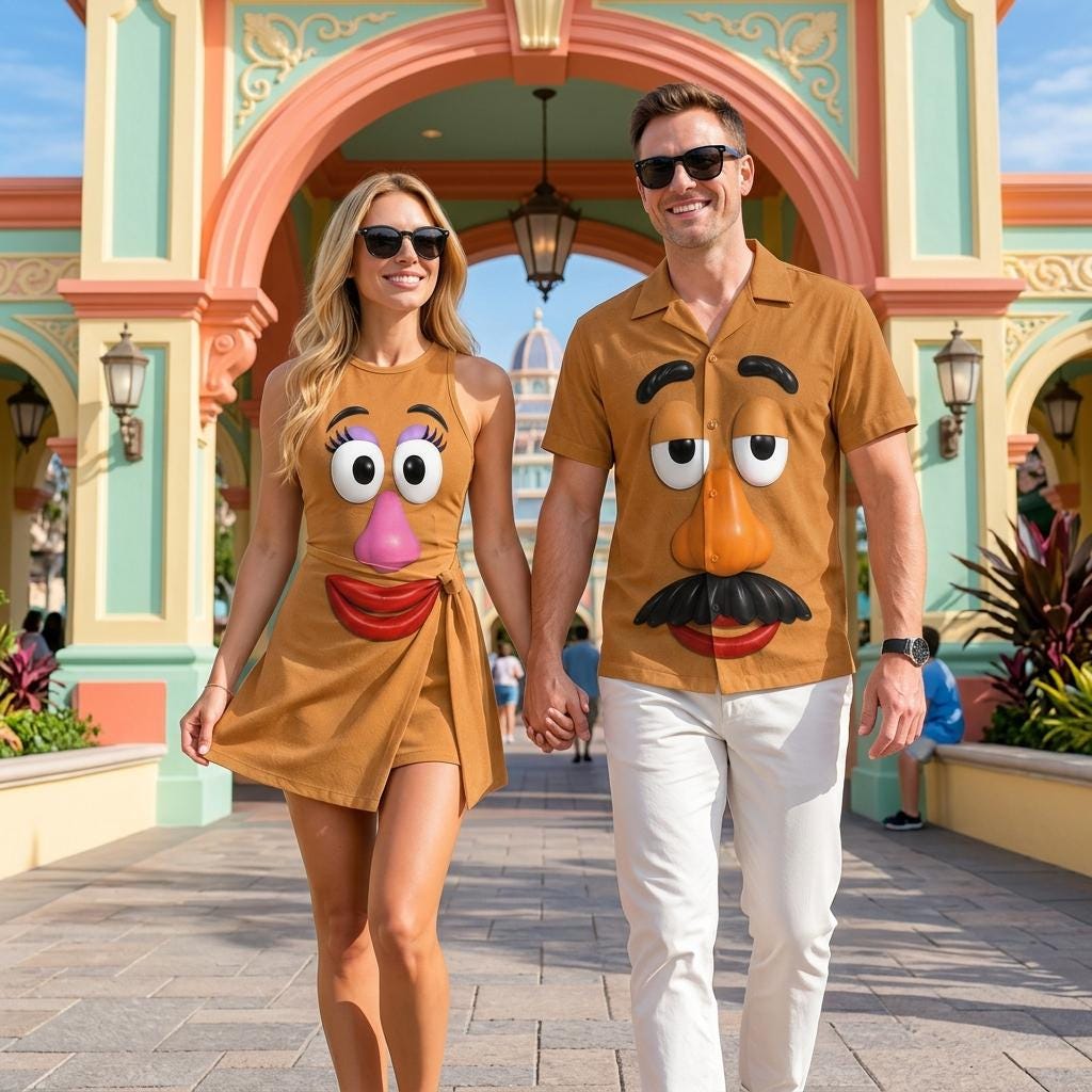 Mr And Mrs Potato Head Couple Cosplay Matching Outfits, Theme Park Halloween Costumes, Casual Button Down Shirt And Tennis Skirt Outfits