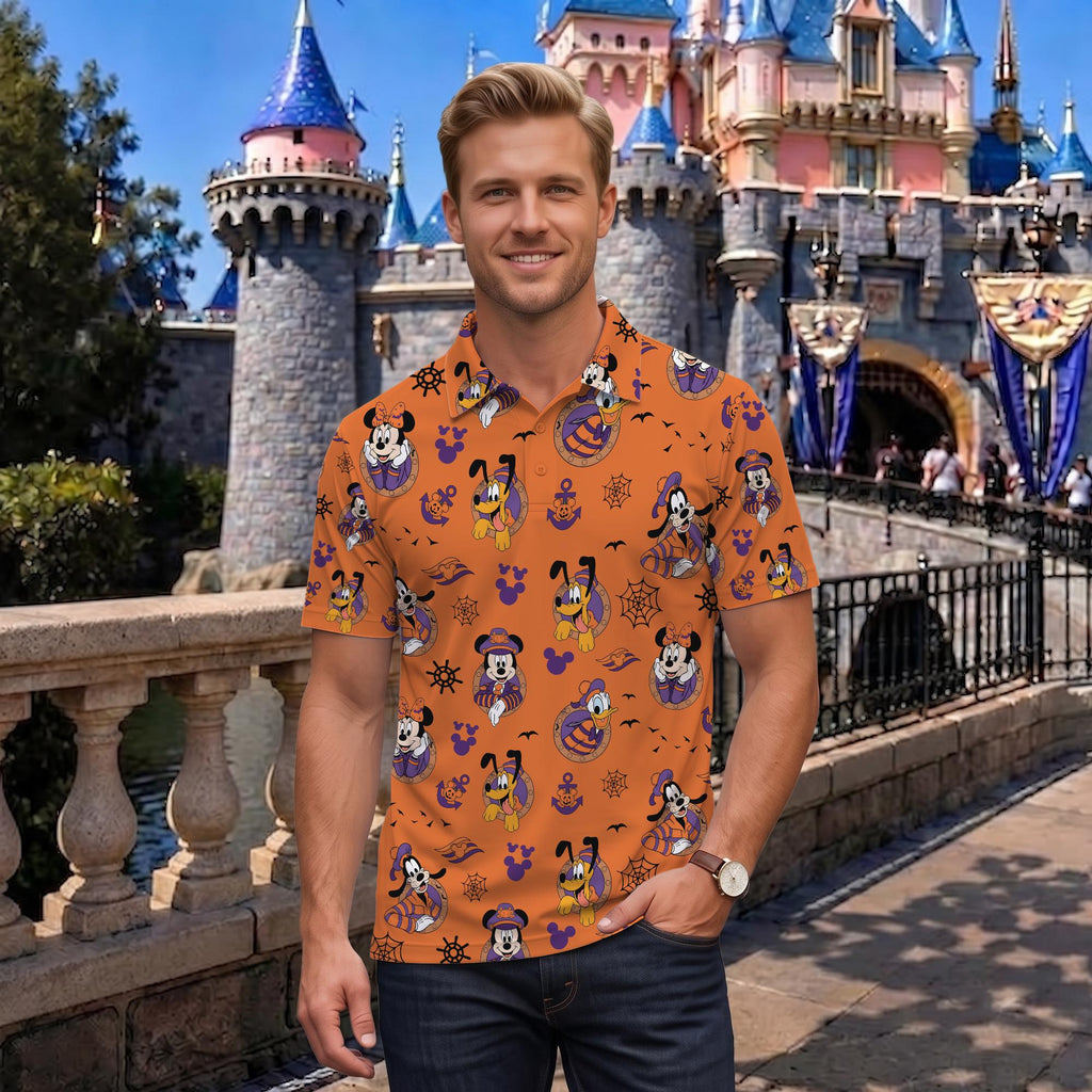 Cruise Squad Mickey and Friends Matching Couple Outfit, Halloween Sailor Trip Polo Shirt and Wrap Skort Dress, Theme Park Vacation Gift