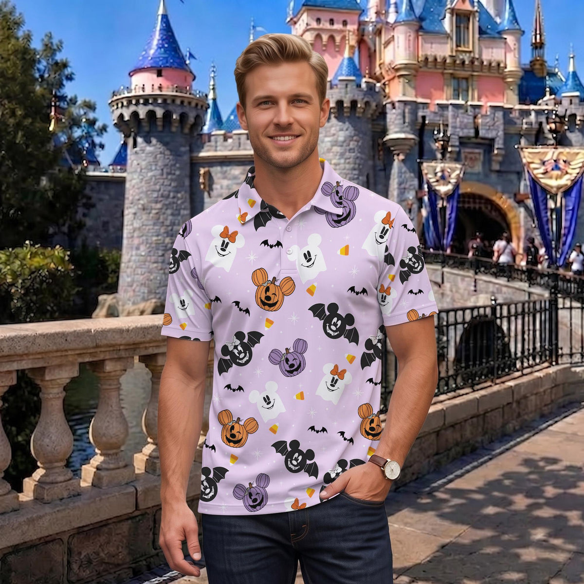 Mickey and Friends Halloween Matching Couple Outfit, Spooky Party Polo Shirt and Wrap Skort Dress, Theme Park Vacation Gift Idea