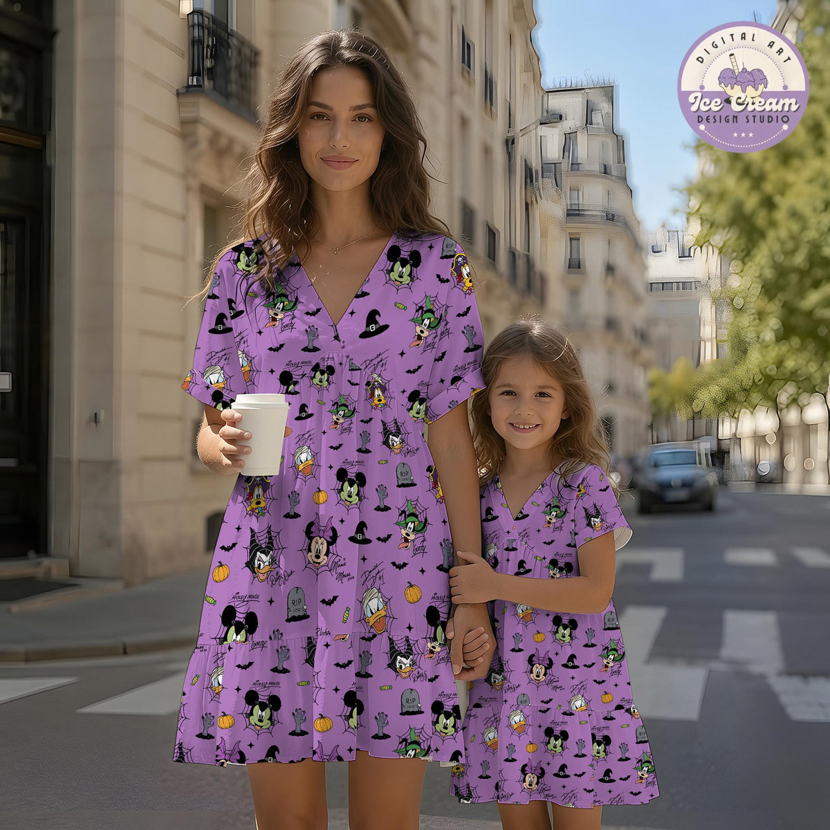 Mickey And Friends Halloween Women's V-neck Dress, Mickey's Not So Scary Party Dress, Halloween Spooky Season Outfit, Women Girls Apparel