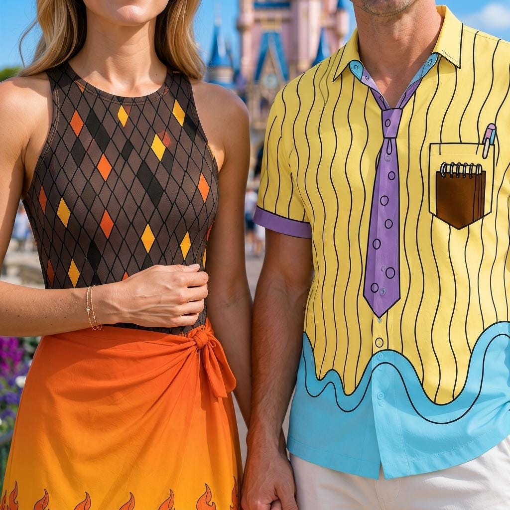 Elemental Ember And Wade Couple Cosplay Matching Outfits, Theme Park Halloween Costumes, Casual Shirt & Tennis Dress Set For Couples