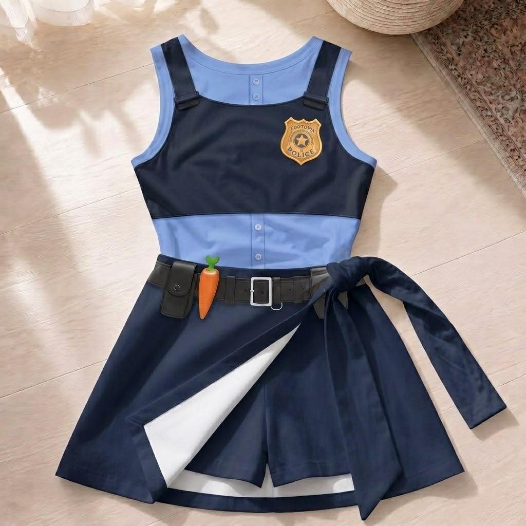 Judy And Nick Couple Cosplay Matching Outfits, Theme Park Halloween Costumes, Zootopia Costume, Casual Shirt & Tennis Skirt Set For Couples