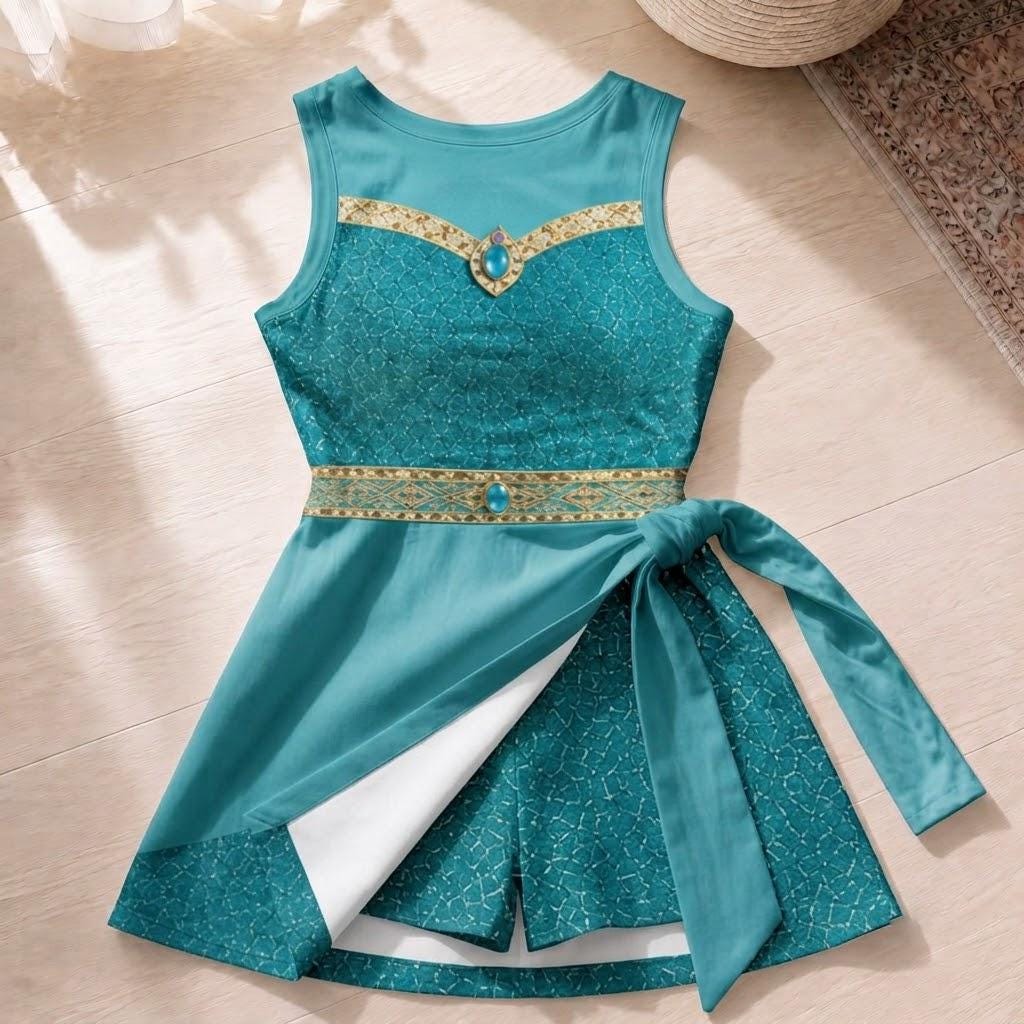 Aladdin And Princess Jasmine Couple Cosplay Matching Outfits, Theme Park Halloween Fantasy Costumes, Casual Shirt & Tennis Skirt For Couples