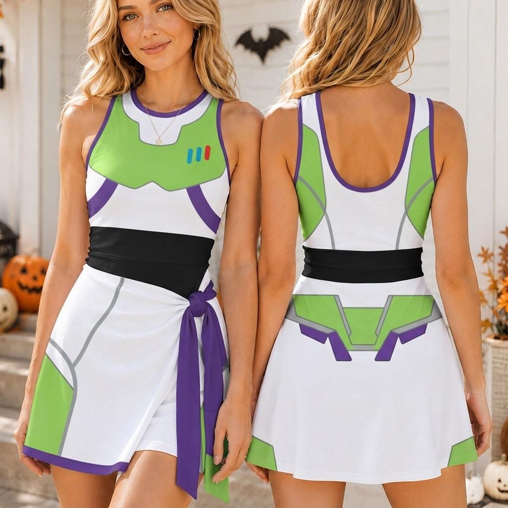 Halloween Buzz Costume Tennis Dress, Spooky Toy Story Buzz Lightyear Cosplay Skort, Buzz Lightyear Activewear Fall Season