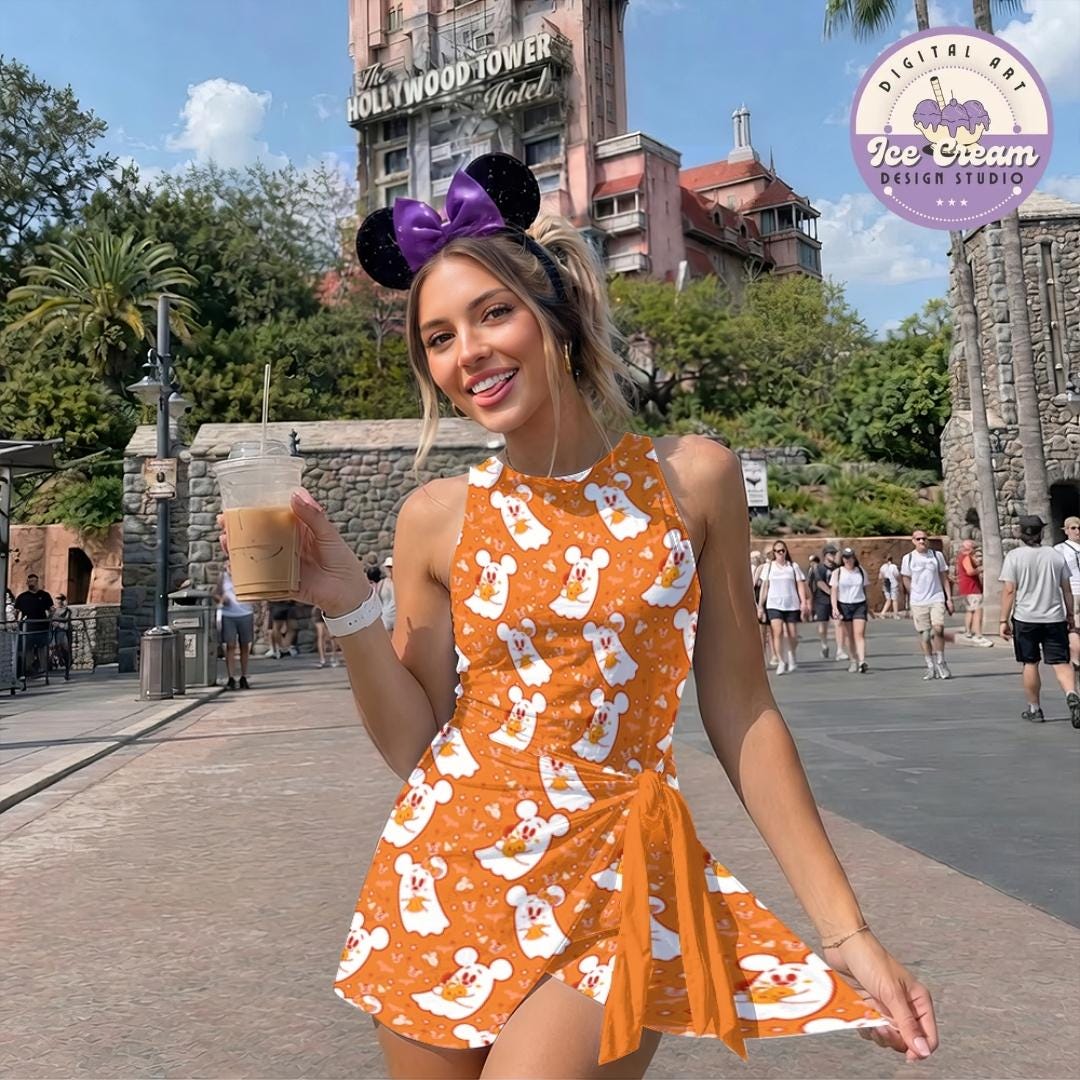 Mickey Minnie Ghost Pumpkin Disney Halloween Tennis Dress, Mickey's Not-So-Scary Halloween Party Women Kid Spooky Season Costume Dress Skirt