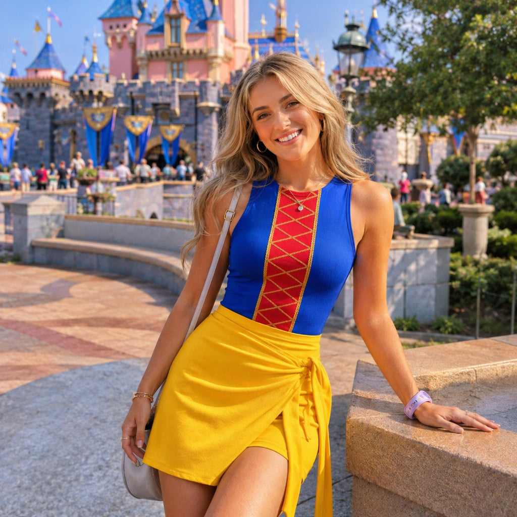 Fairy Tale Princess Wrap Skort Dress, Princess Halloween Costume Cosplay, Blue Yellow Princess Dress, Halloween Costume Outfit