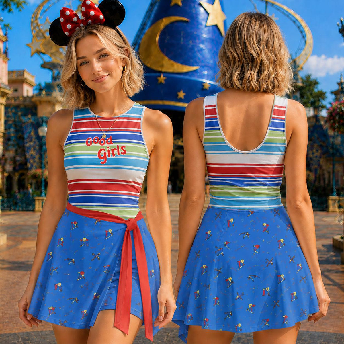 Chucky Cosplay Tennis Skirt Dress, Good Guys Movie Inspired Costume Wrap Skort Dress, Halloween Costume Dress, Girls Trip Party Gift