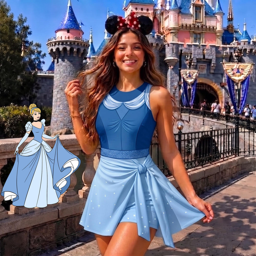 Cinderella and Prince Charming Matching Couple Outfit, Royal Princess Cosplay Polo Shirt and Wrap Skort Dress, Theme Park Vacation Gift