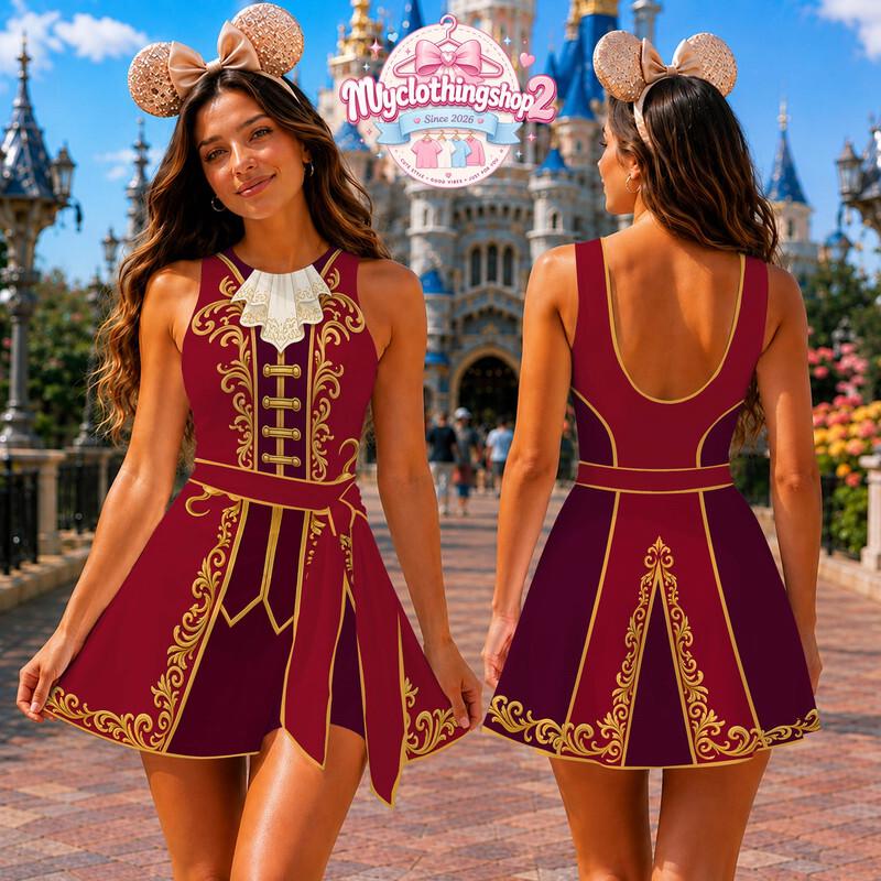 Pirate Captain Jumpsuit Skirt Costume, Captain Hook Villain Cosplay Dress for Women, Disneyland Theme Park Dress, Neverland Skort Outfit Top