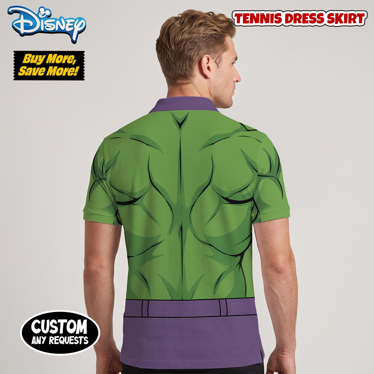 Incredible Hulk She-Hulk Matching Couple Outfit, Superhero Cosplay Polo Shirt and Wrap Skort Dress, Theme Park Vacation Gift Idea