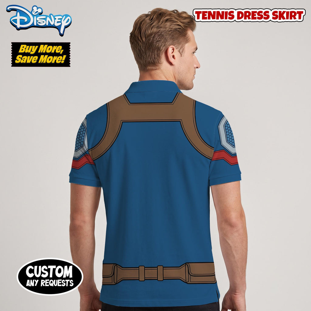 Captain America Matching Couple Outfit, Superhero Cosplay Polo Shirt and Wrap Skort Dress, Theme Park Vacation Gift Idea