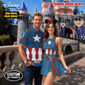 Captain America Matching Couple Outfit, Superhero Cosplay Polo Shirt and Wrap Skort Dress, Theme Park Vacation Gift Idea
