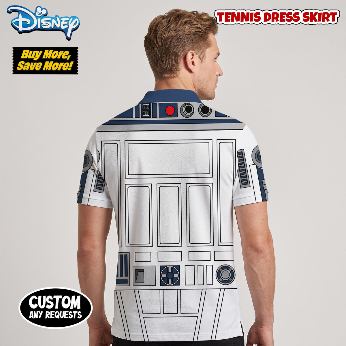 R2D2 Droid Matching Couple Outfit, Star Wars Cosplay Polo Shirt and Wrap Skort Dress, Theme Park Vacation Gift Idea