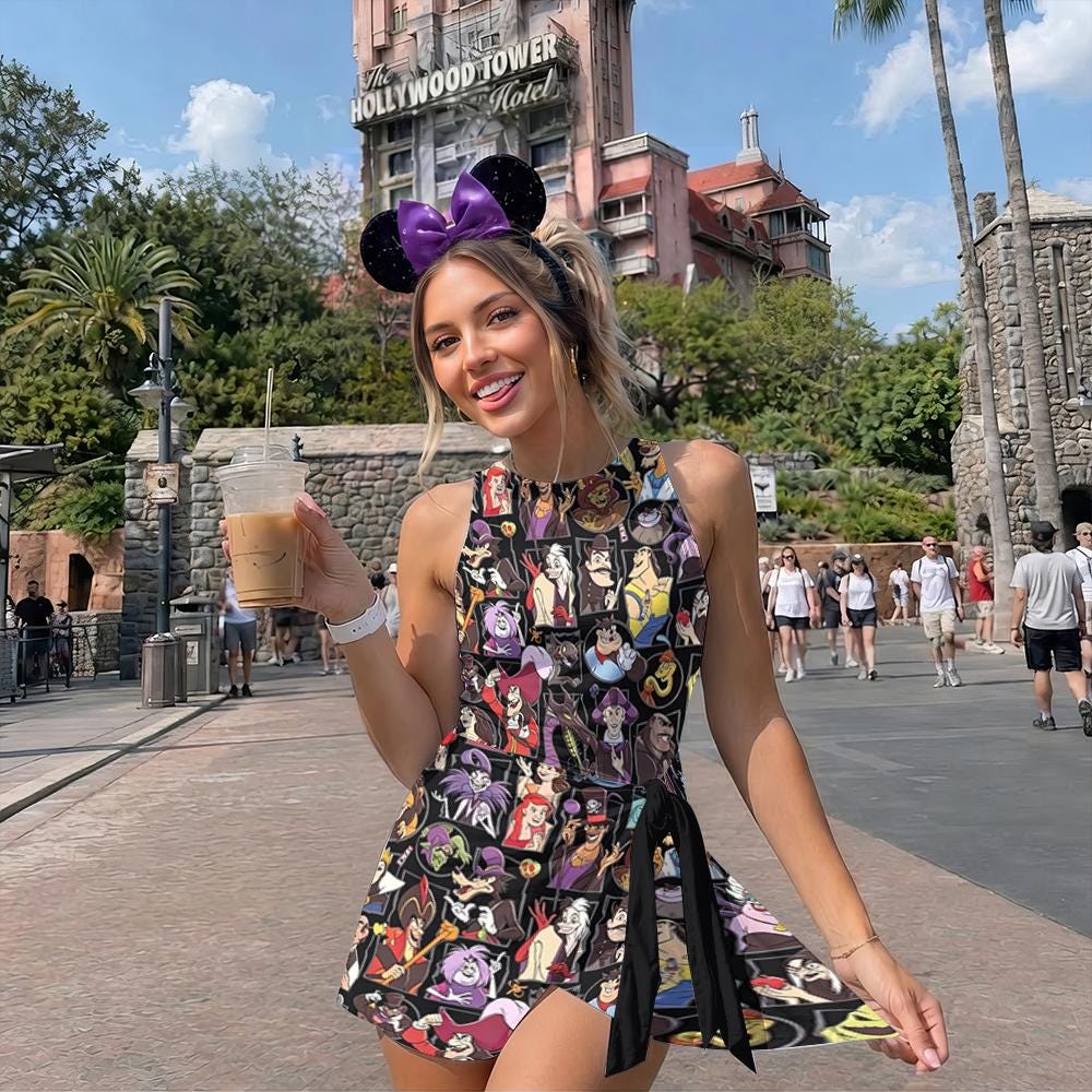 Disney Villians Halloween Wrap Dress Skirt, Evil Friends Halloween Trip Dress, Disney Halloween Outfit, Mickey's Not So Scary Skirt