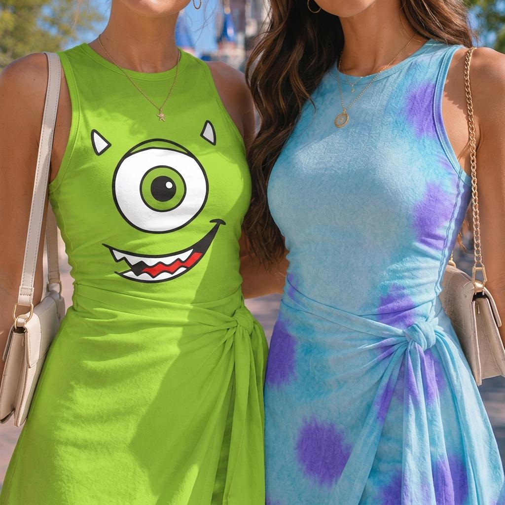 Halloween Mike Wazowski and James P. Sullivan Costume Tennis Dress, Sully Mike Dress, Monster Inc Cosplay, Disney Halloween Party Outfits