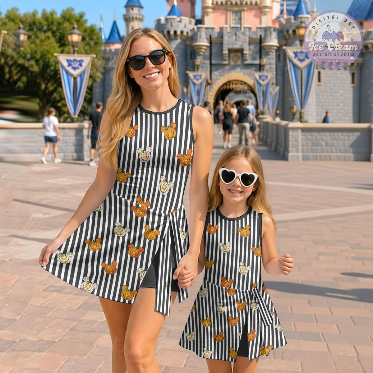 Halloween Mickey Minnie Pumpkins Striped Wrap Tennis Dress, Mickey Minnie Matching Outfit, Mickey's Not So Scary Halloween Party Skort Dress
