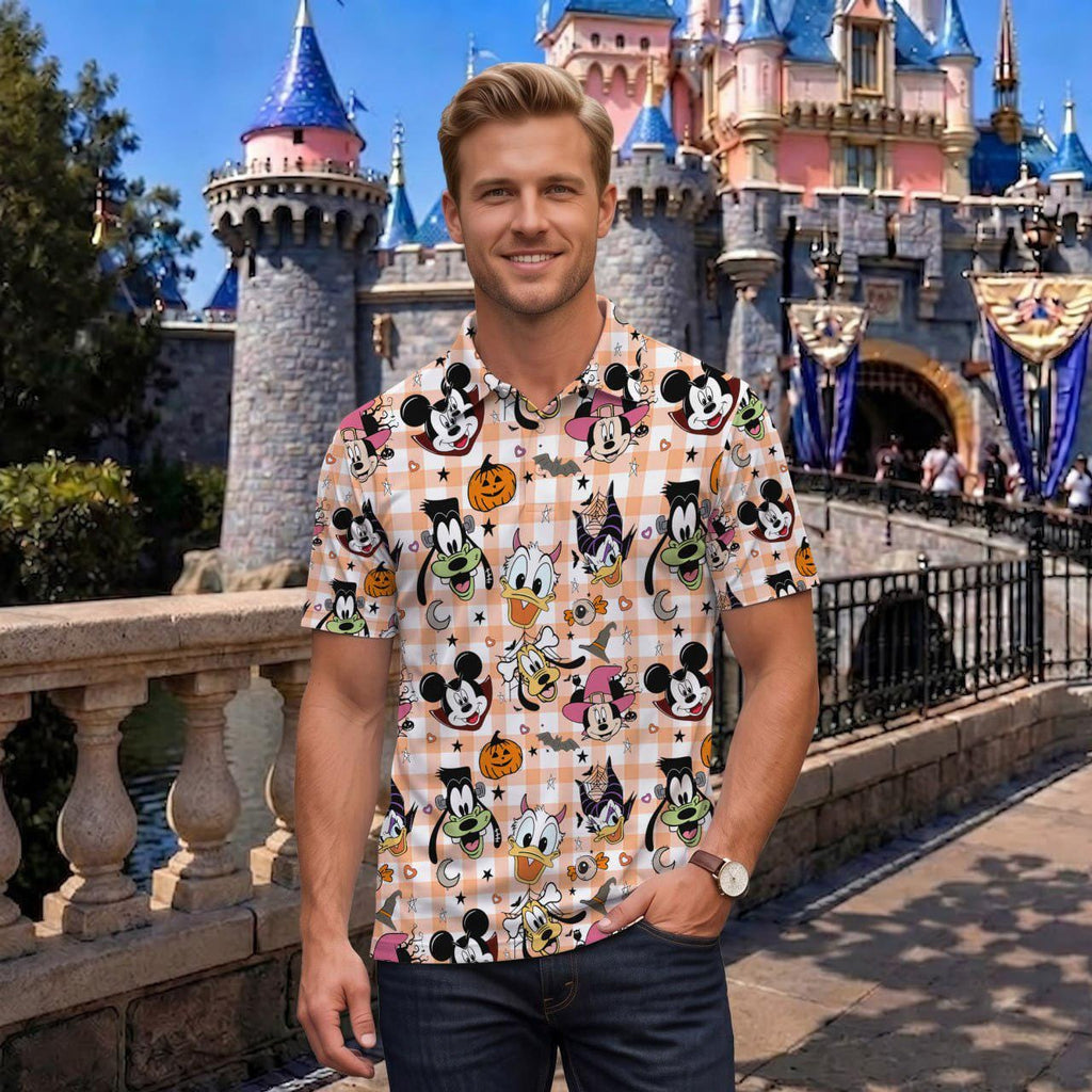 Spooky Mickey Friends Matching Couple Outfit, Halloween Polo Shirt and Wrap Skort Dress, Theme Park Vacation Clothes, Unique Gift