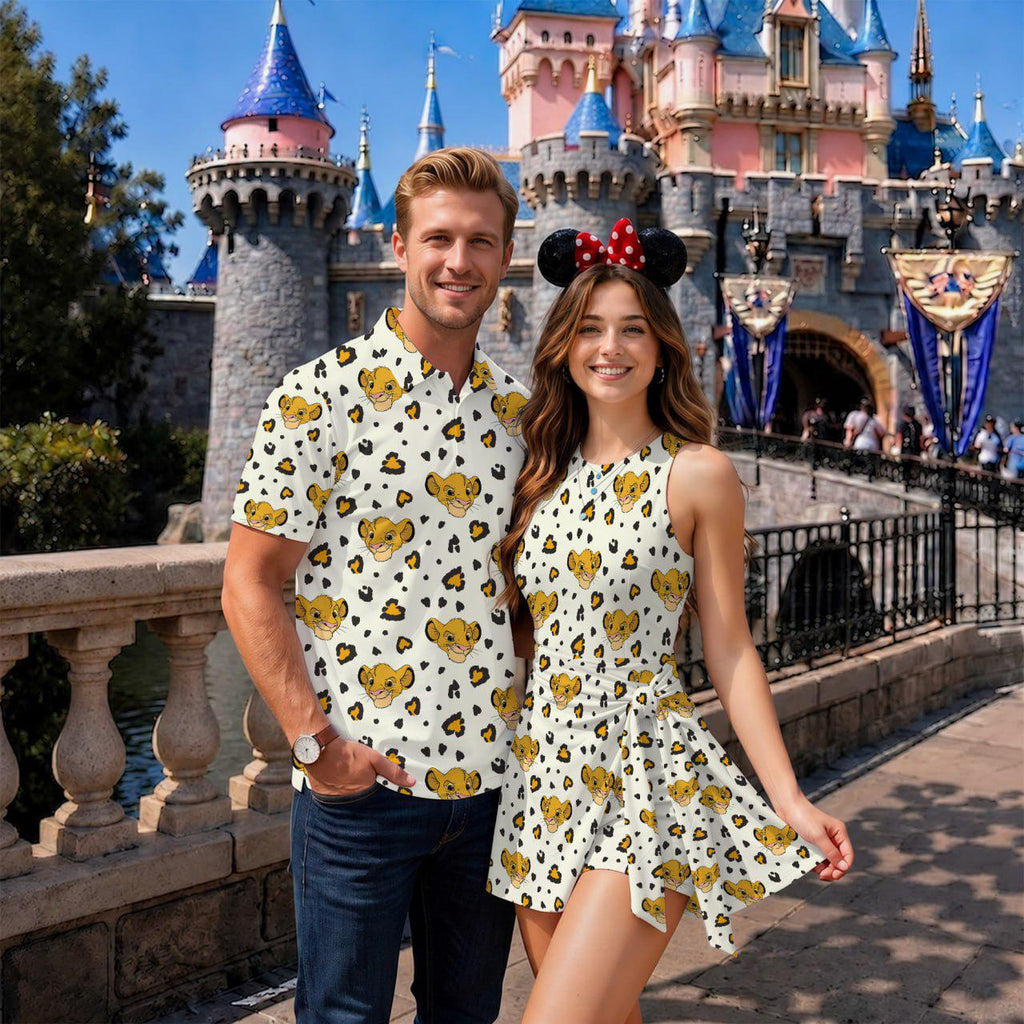 Simba Lion King Matching Couple Outfit, Leopard Polo Shirt and Wrap Skort Dress, Theme Park Vacation Gift, Safari Couple
