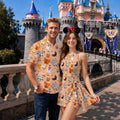 Spooky Ghost Mickey Matching Couple Outfit, Halloween Pumpkin Polo Shirt & Wrap Skort Dress, Theme Park Vacation Clothe
