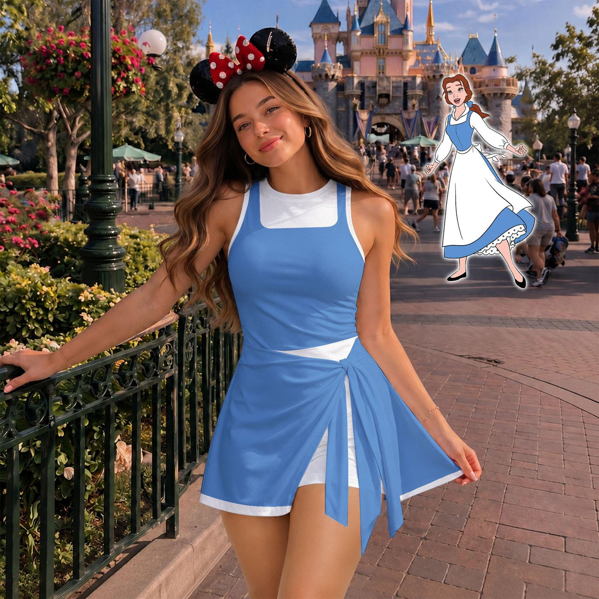 Inspired Disney Princess Ver2 Tennis Dress, Disney Mulan Ariel Belle Aurora Jasmine Rapunzel Tiana Athletic Skort Disneyland Pleated Skirt