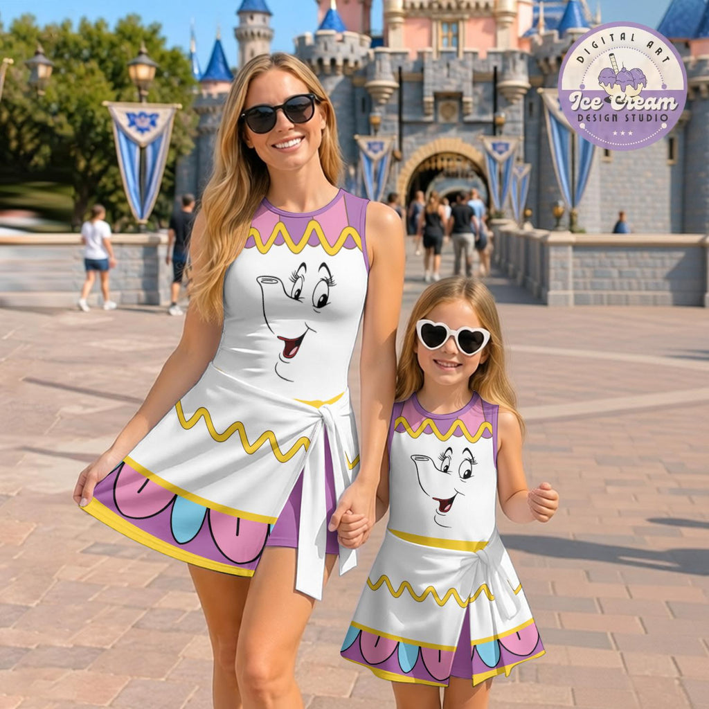 Mrs. Potts Halloween Costume Tennis Dress, Beauty and the Beast Teapot Halloween Cosplay Outfit, WDW Disneyland Trip Skirt, Gift for Her