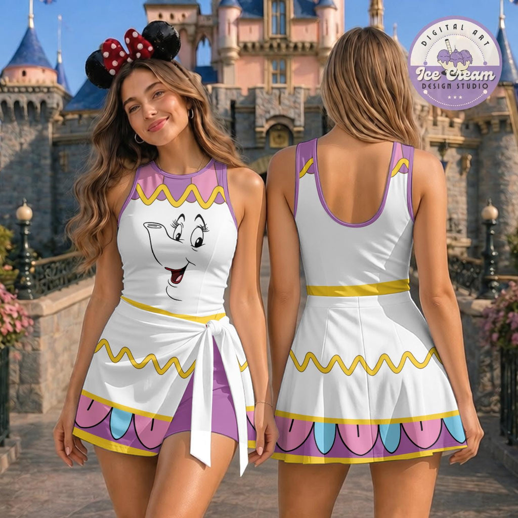 Mrs. Potts Halloween Costume Tennis Dress, Beauty and the Beast Teapot Halloween Cosplay Outfit, WDW Disneyland Trip Skirt, Gift for Her
