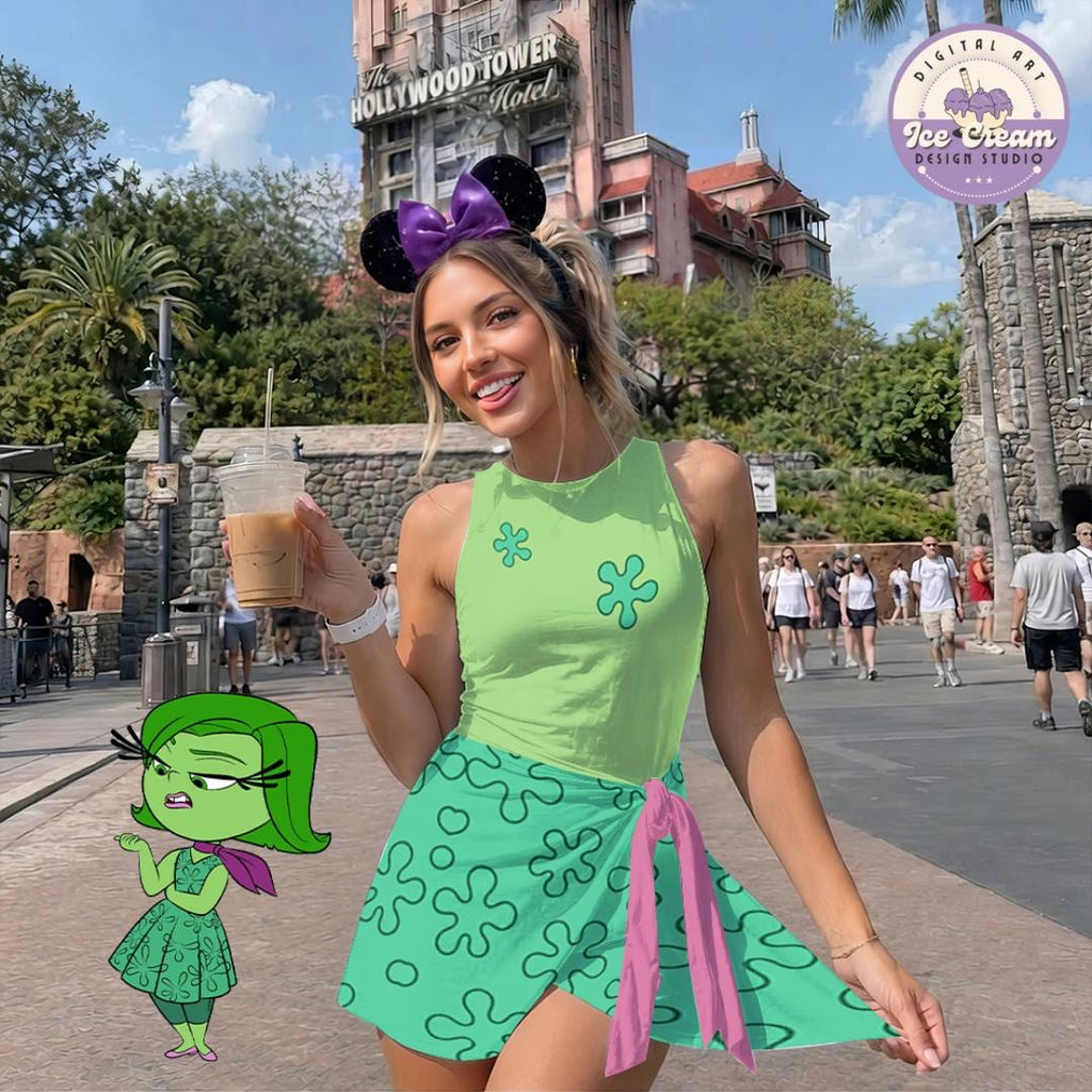 Halloween Cosplay Inside Out Tennis Dress Skirt, Inside Out Fear Sadness Anger Joy Disgust Anxiety Group Outfits, Halloween Costume Skirt