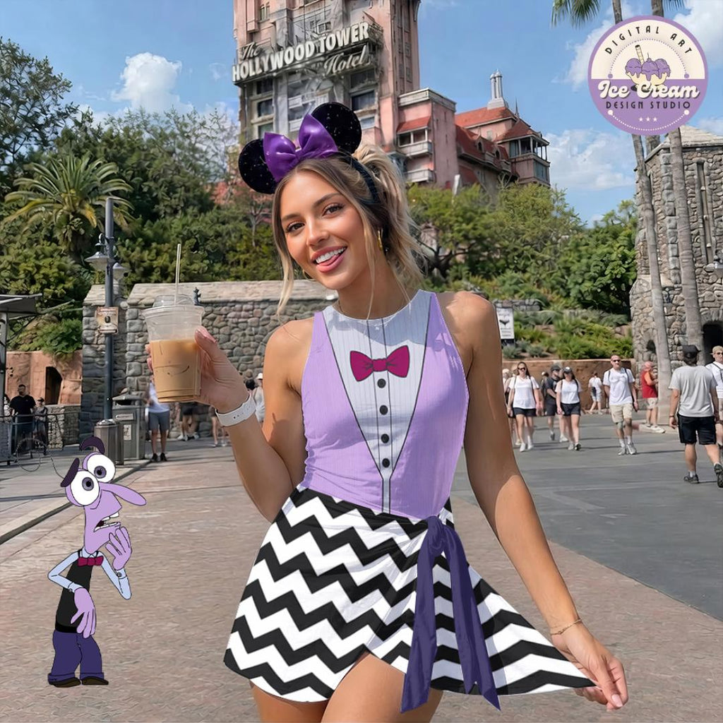 Halloween Cosplay Inside Out Tennis Dress Skirt, Inside Out Fear Sadness Anger Joy Disgust Anxiety Group Outfits, Halloween Costume Skirt